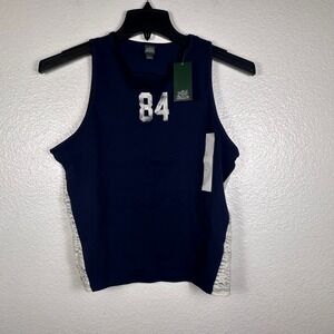 Wild Fable Navy Blue 84 Graphic Lace Side Panel Tank Top Womens Large NWT